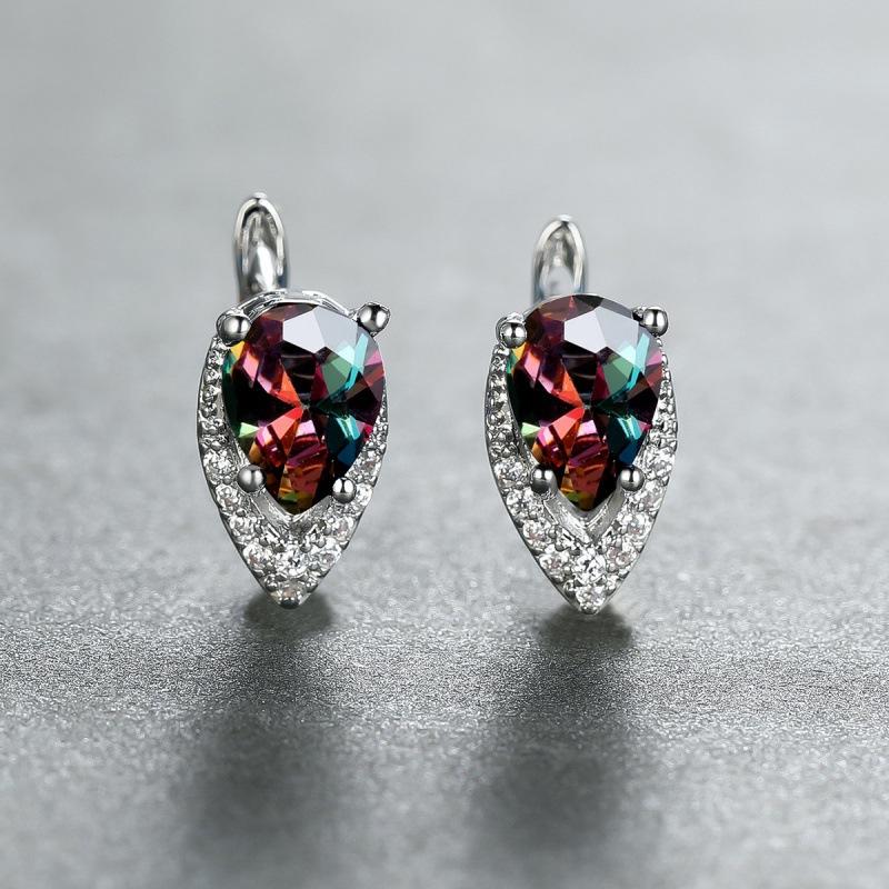 New drop-shaped emerald zircon plated champagne gold ear buckle wedding earrings women's jewelry