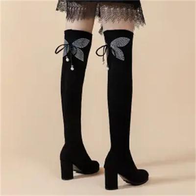 Modische, elegante schwarze Damenstiefel mit Absatz über dem Knie, elastische, oberschenkelhohe Schuhe für Damen, High Heels, schickes, stilvolles Angebot