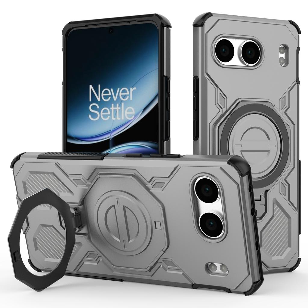 Für OnePlus Nord 4 Magnetische Hülle Drehbarer Metall-Aufsteller Stoßfest PC+TPU Handy-Rückseite