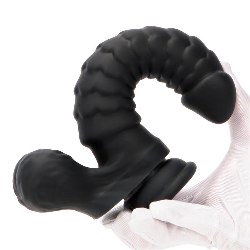 Czarna podwójna twardość Miękka płynna silikonowa waga Caterpillar Model Shaped Dildo