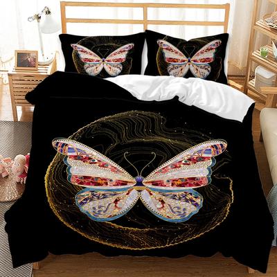 Copripiumino Farfalla Ragazze Donne Primavera Blu Dorato Set Biancheria da Letto Farfalla Animale Matrimoniale Queen King Size Poliestere Copripiumino
