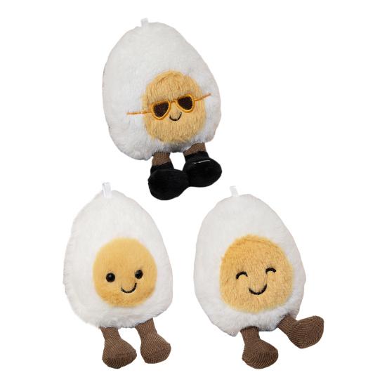 Happy Boiled Egg Stuffed Toy Fun Egg Stuffed Animal for Foodies Sports Fans Playful Expression Doll with Lanyard