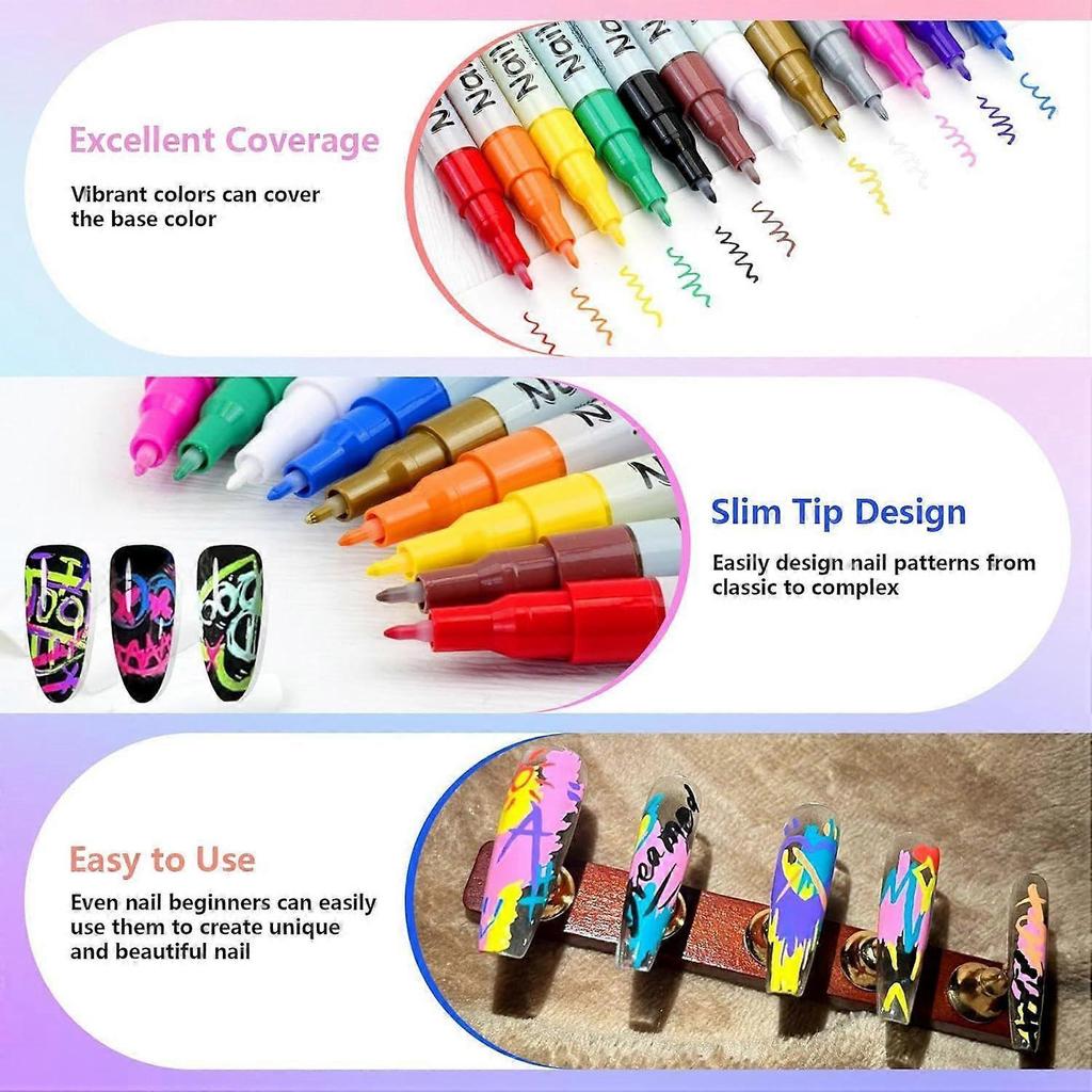 Nail Art Markers Set for painting nails, Quick-Dry DIY Nail Doodle Pens, Gel Nail Drawing Liner Pen Tool for Art Design Home Salon (24pcs)