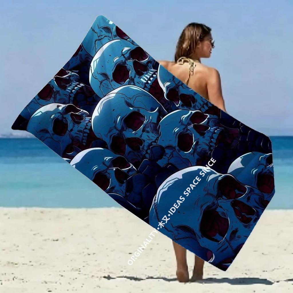 Totenkopf-Print Gotisches Strandtuch Gemustert Sonnenschutz Und Winddicht Geeignet Für Schwimmbad Camping Reisen