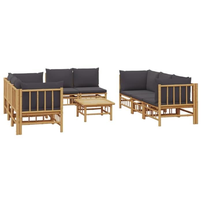 VidaXL Salon de jardin 9 pcs avec coussins gris foncé bambou 3155219