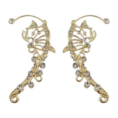 1 Paire Manchette d'Oreille Femme pour Bal Non Perforée Clip Oreille Ailes de Papillon Boucles d'Oreilles Strass Antidérapant Léger Boucles d'Oreilles Mariée pour Mariage