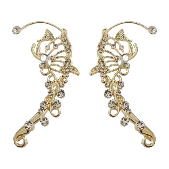 1 Pair Women Prom Ear Cuffs Non-pierced Ear Clips Butterfly Wings Rhinestone Earrings Anti-slip Lightweight