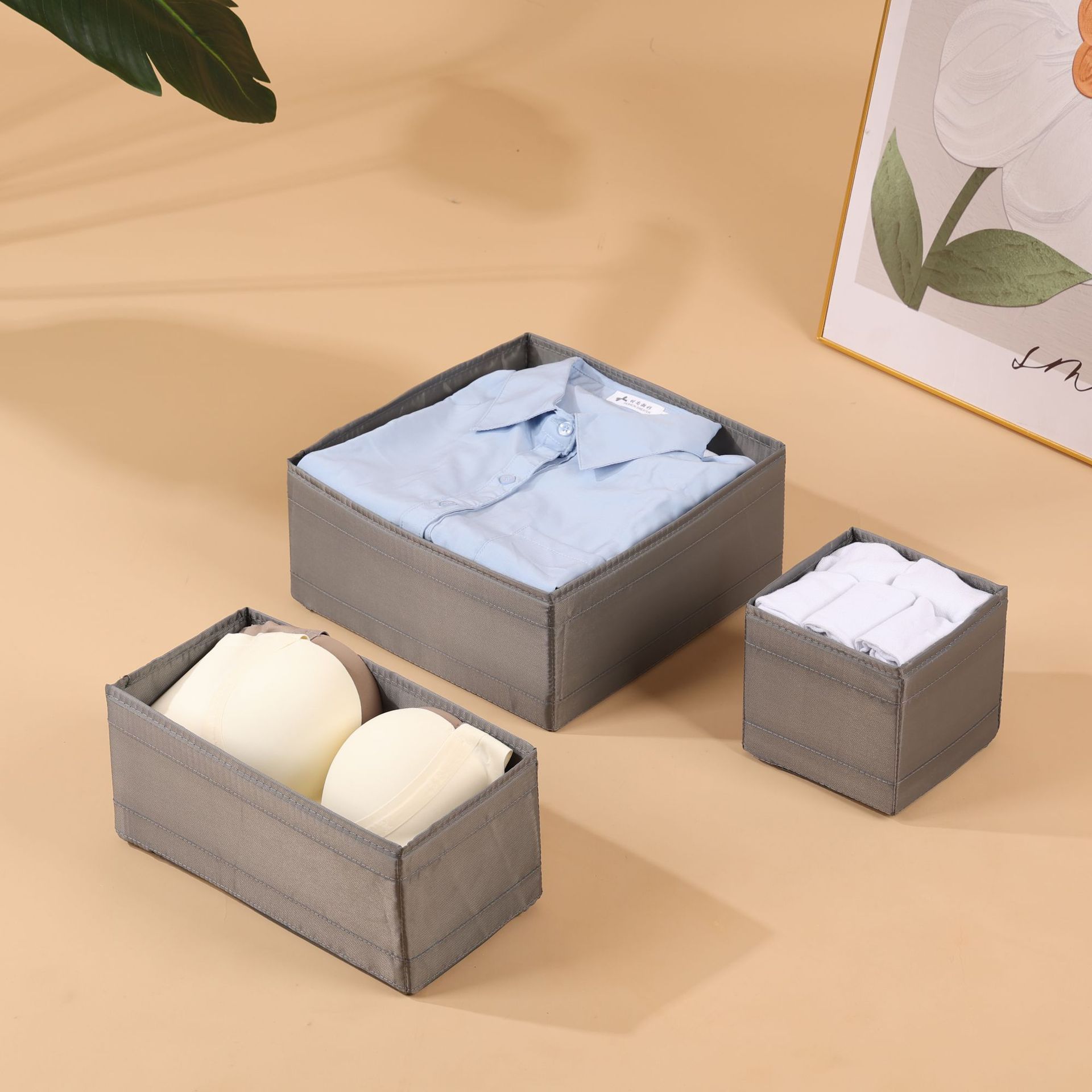 Oxford cloth storage box 3-piece clothing storage box separate and organize storage box bedroom wardrobe storage box серый 4770₽