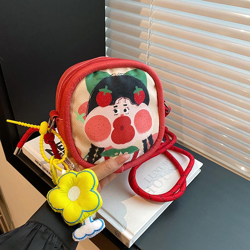Women's Cartoon Print Canvas Crossbody Bag with Cute Coin Purse