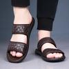 Men Black Leather Slippers Flats Summer Brown Sandals Outdoor White Wide Head Beach Shoes for Father Over Sized 46 47 48