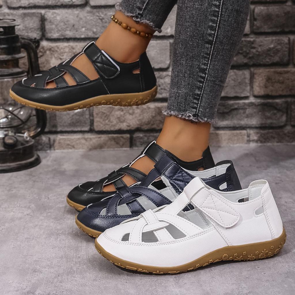 Cross-border Large Size 2026 Summer Handmade Vintage Sandals Soft-soled Mother's Shoes Hollow-out Breathable Velcro Casual Women's Shoes