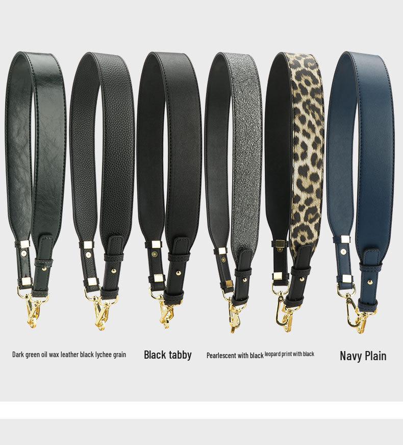 Versatile Black Cowhide Bag Strap: Wide, Solid Color Shoulder Strap Accessory