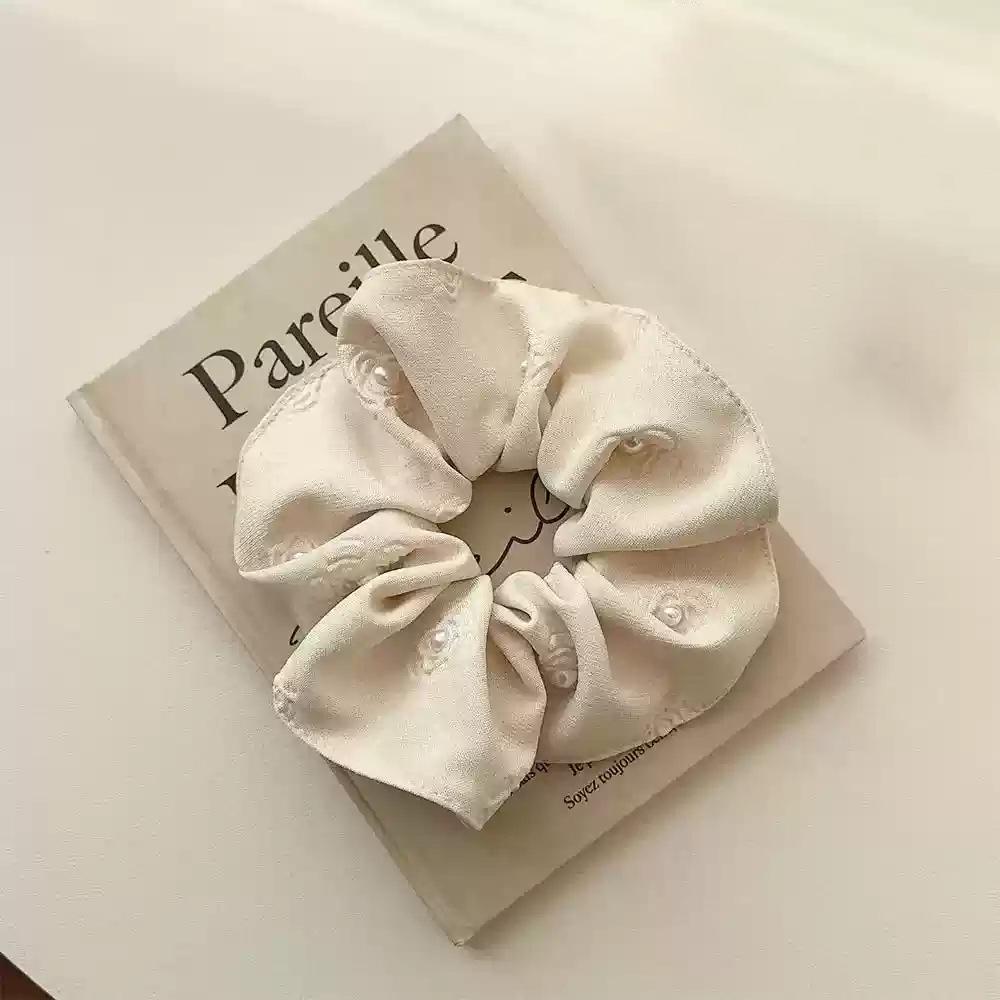Fabric pearl pleated large intestine hair band women's high sense fashion temperament hair accessories versatile headgear
