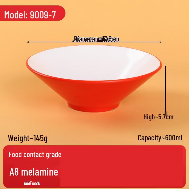 Jingbaodi 7-inch Red & White Tempered Melamine Conical Bowls (10-Pack)