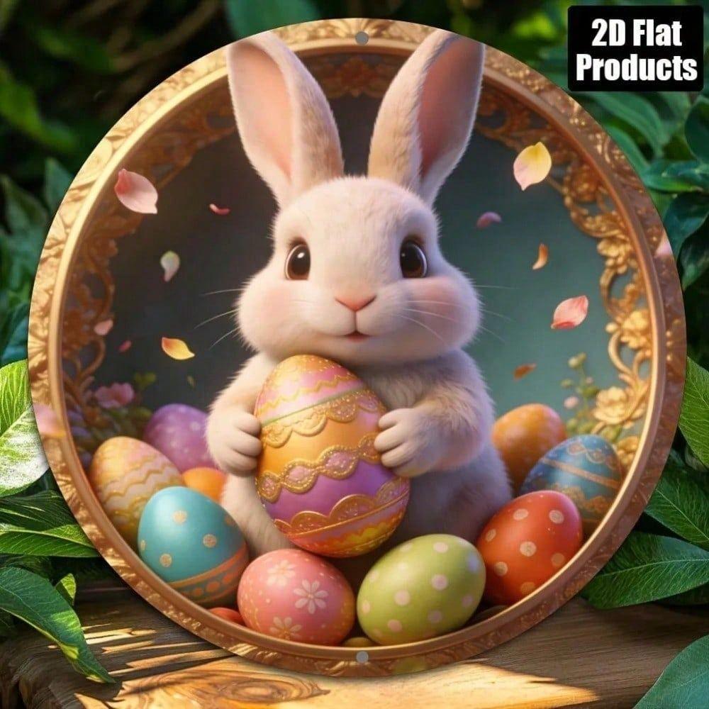 Vintage Easter Bunny Metal Wall Poster, Home Decor