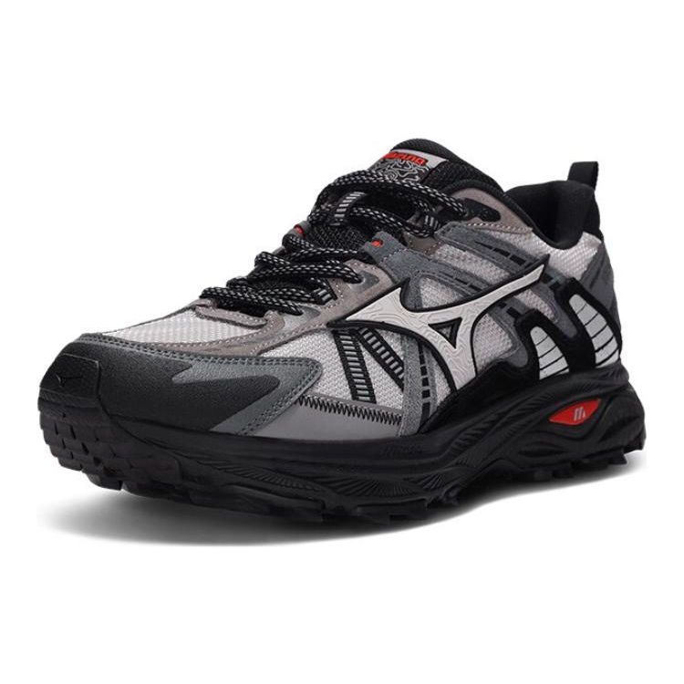 Mizuno Racer Trail Comfortable Fabric Shock Absorption Durable Low-Top Trail Running Shoes Unisex Sneakers Gray Black D1GH223804