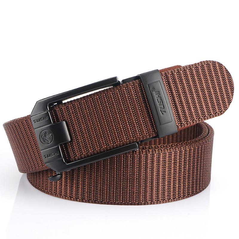 New Men'S Commuting Belt With Automatic Buckle Nylon Waistband, Outdoor Leisure Versatile Double-Layer Thick Belt