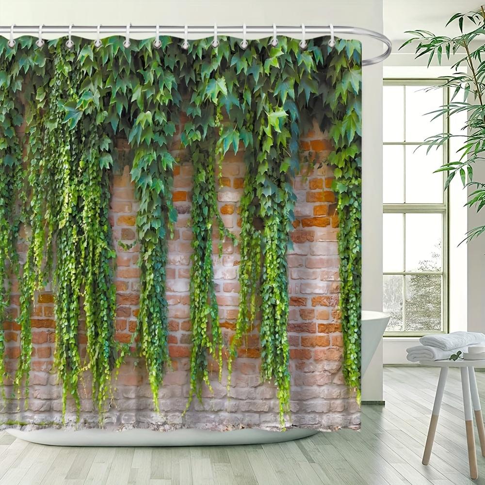 Dunika Chen Green Nature's Embrace Bath Curtain - Lush Ivy On Brick Wall; Waterproof Home Decor Adds Rustic Charm To Your Bathroom.
