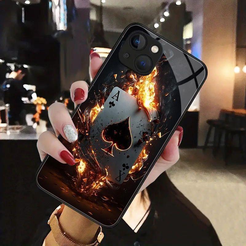 Poker-Karten-Design Glas-Handyhülle geeignet für iPhone 17 16 15 14 13 12 11 Pro/Max/Plus stoßfeste Rückseite