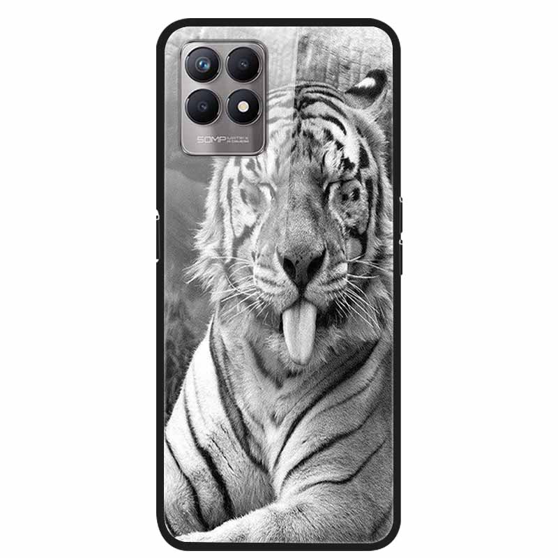 For Realme 8i Case Tempered Glass Hard Clear Phone Case For OPPO Realme 8i RMX3151 Realme 7 Pro Animals Wolf Shockproof Coque