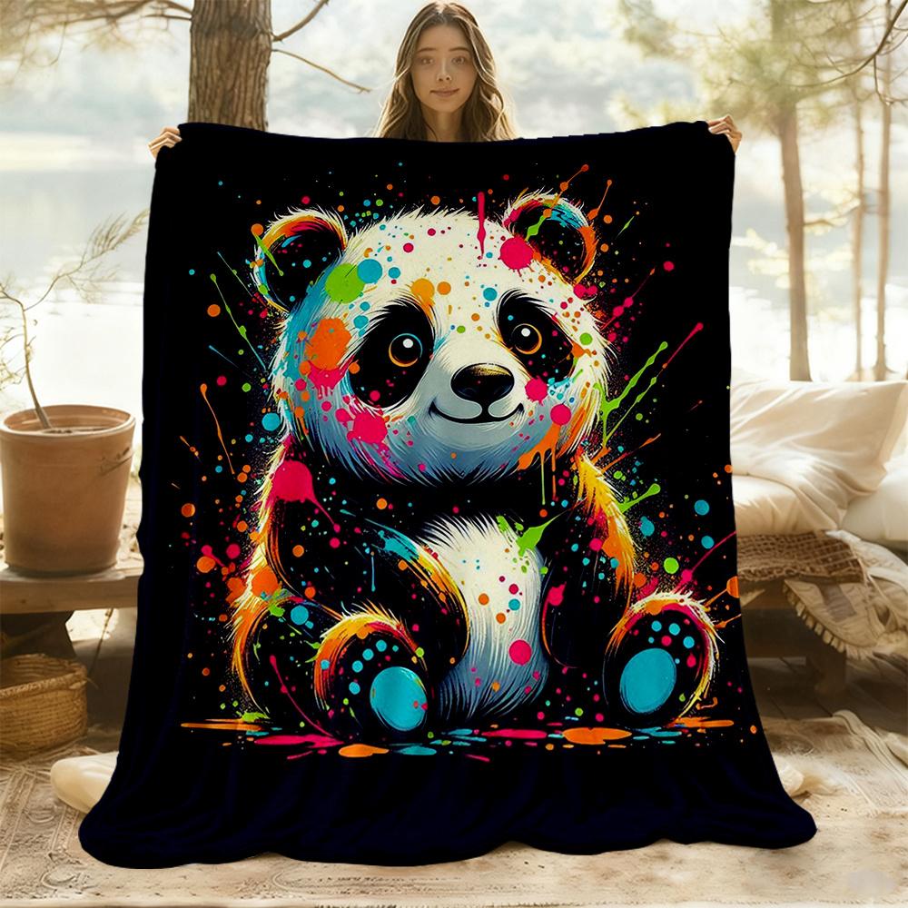 1pc Colorful Panda Flannel Blanket, Comfortable and Warm Blanket, for Camping Sofa Bed and Couch Office036