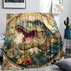 Dinosaur Print Flannel Blanket, High quality Comfortable for All Seasons, Home Decor, Warmth and Comfort, Perfect for Christmas Gifts