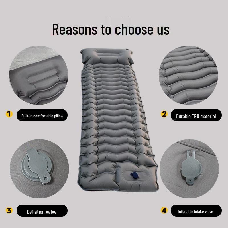 Outdoor TPU Self-Inflating Camping Mat with Built-In Foot Pump, Pillow, and Moisture Protection