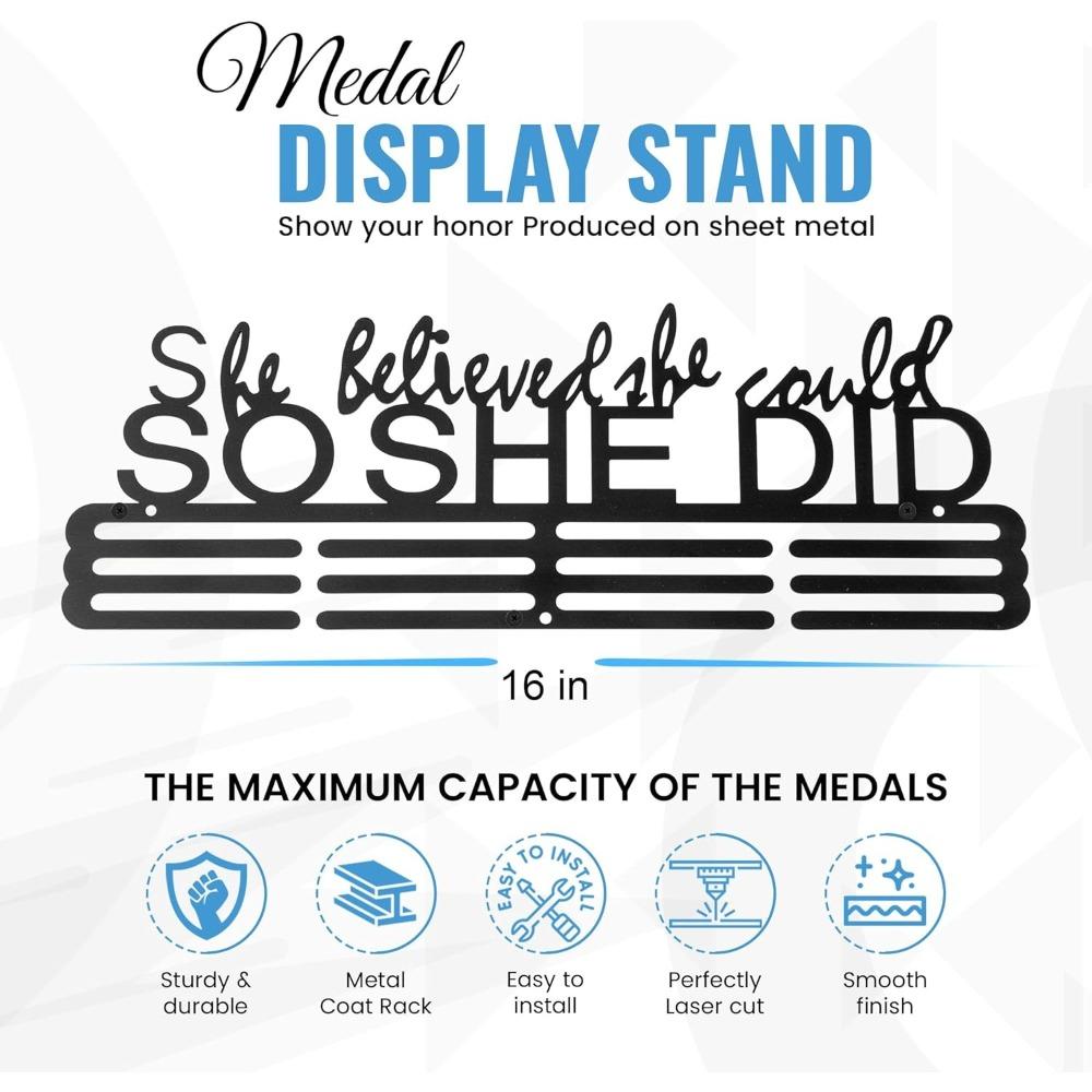 Metal Medal Holder Wall Display Rack for Sports Awards Ribbons Runner Gymnastics Cheer Dance Race Mounting Hardware Included