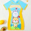 2025NEW One-Piece K Cartoon Swimsuit for Girls - Baby Blue & Yellow, Small To Medium Infant Sizes