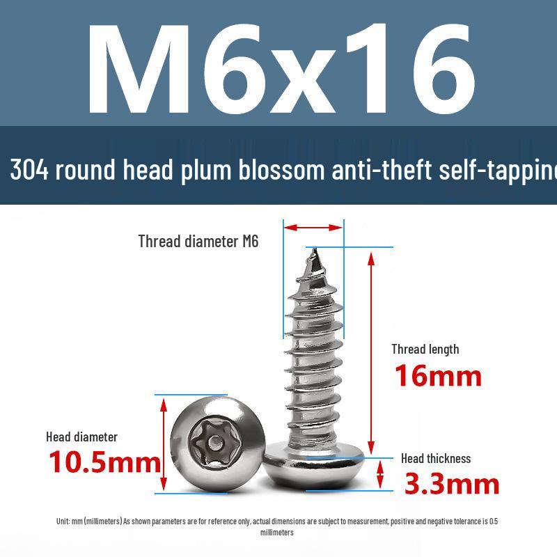 Yigu 304 Anti-Theft Torx Pin Self-Tapping Screws: M2-M5 Round Head, Mushroom Head, Pointed Tail Wood Screws