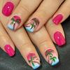 24x Short Square False Nail Coconut Tree Press On Nail Summer Acrylic Nail Glossy Full Cover Stick On Nail for Woman