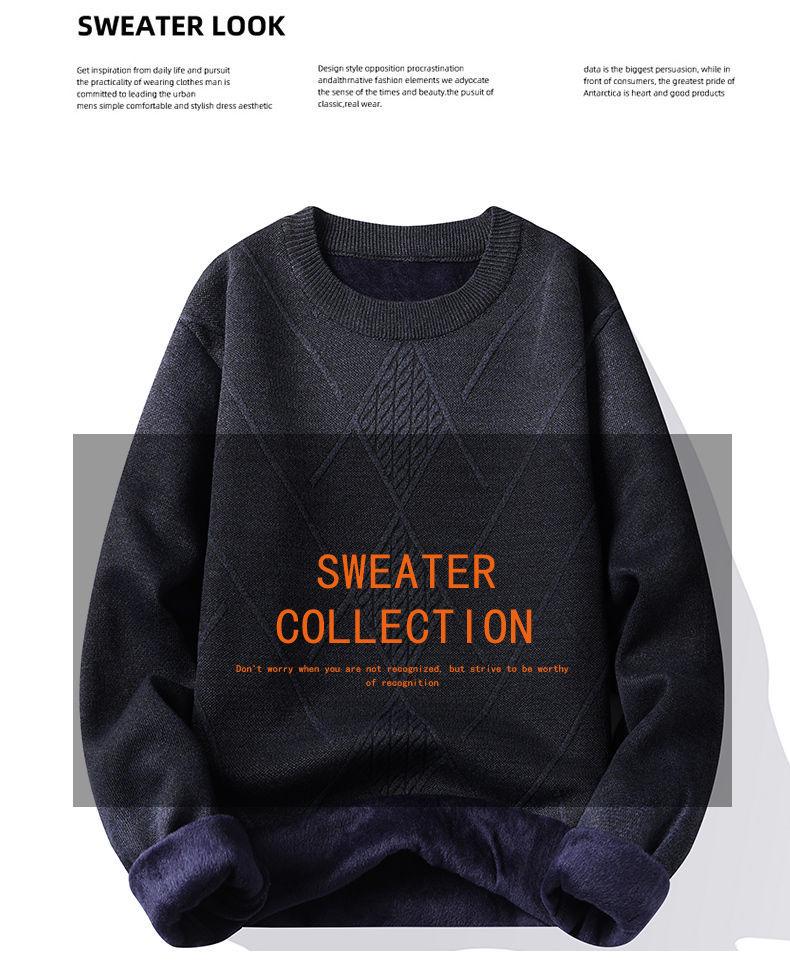 2025 Men's Winter Sweater: Mid-Aged Plush Knit, Thickened, Round Neck, Dad Style, Casual, Warm