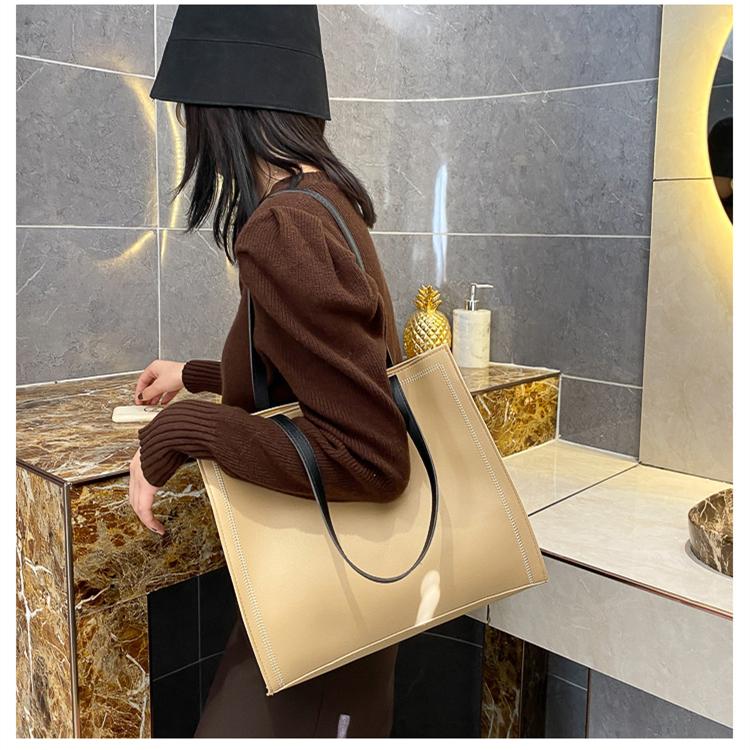 Women Solid Color Magnetic Buckle Square Tote Bag Leisure Large Capacity Handbag PU Shoulder Bags