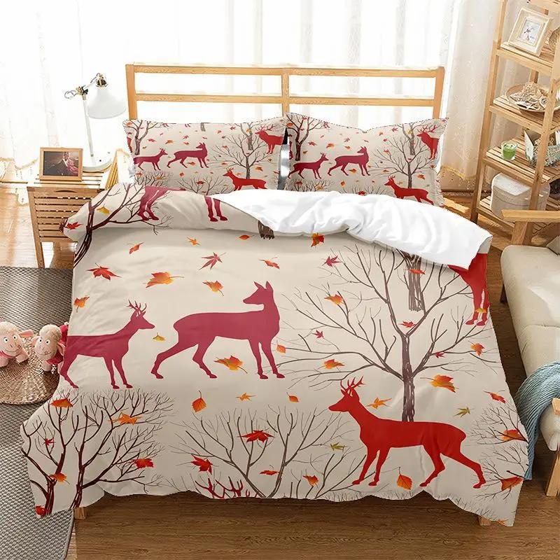 Elk Print Comforter Cover for Kids Boys Girls,Cute Christmas Elk Duvet Cover King Queen Merry Christmas Polyester Quilt Cover