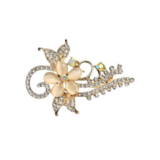 Brooch Retro Style Leaf Floral Design Lapel Pin with Faux Opal Inlaid Sweaters Collars Hats Bags Coats Scarves Badge Outfit Accessory