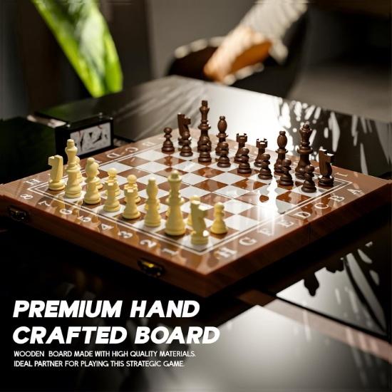 KNK Premium Chess Board Set Foldable 15x15 Inches Anti-Scratch Padded Storage 32 Wooden Chess Pieces Classic Game for Adults & Kids Travel Brown