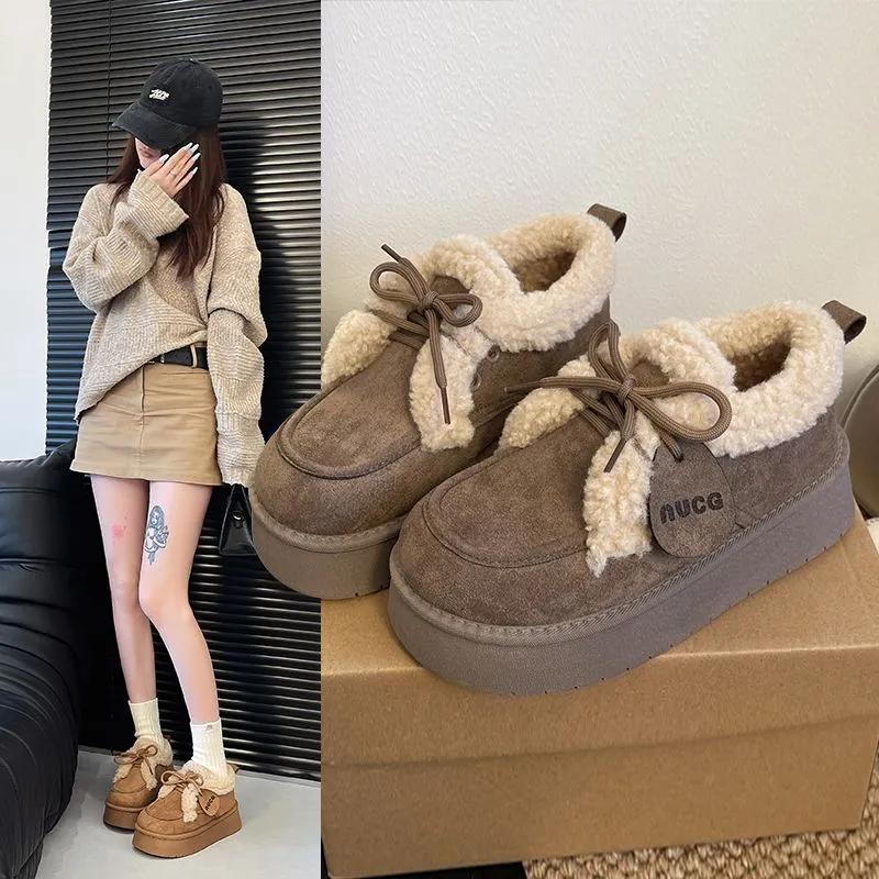 Suede Women Fur Snow Boots Winter Warm Loafers Shoes Designer Short Plush Cotton Boots Platform Fashion Comfort