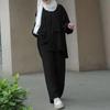 Middle East Muslim Long Sleeve Patch Pocket Shirt & Elastic Waist Pants Set
