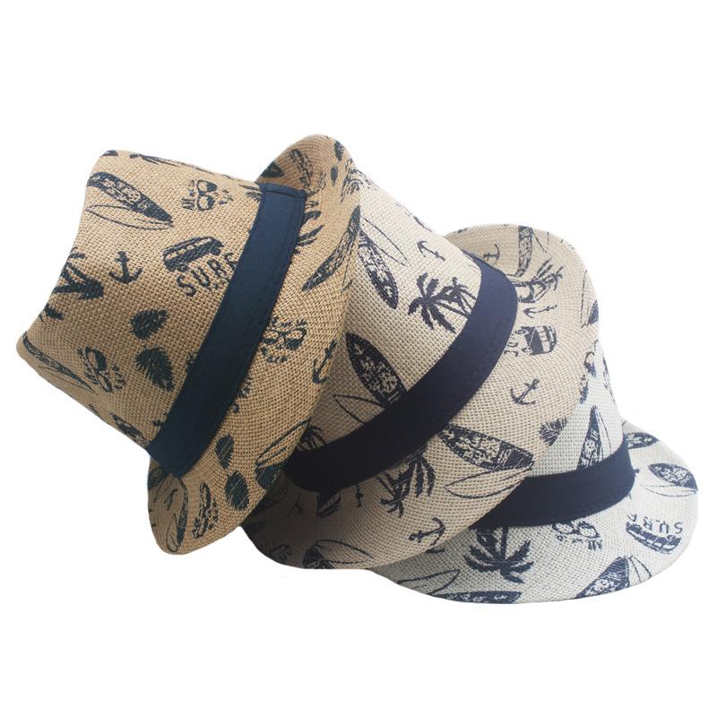 Summer Printed Cartoon Hat British Wind Beach Sun Visor Hat Straw Hat Jazz  Hats for Men