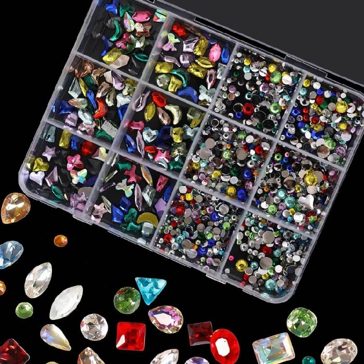 DIY Nail Art Kit With 3mm AB Transparent Flat Back Rhinestones 12 Compartments For Crafts And Fashion