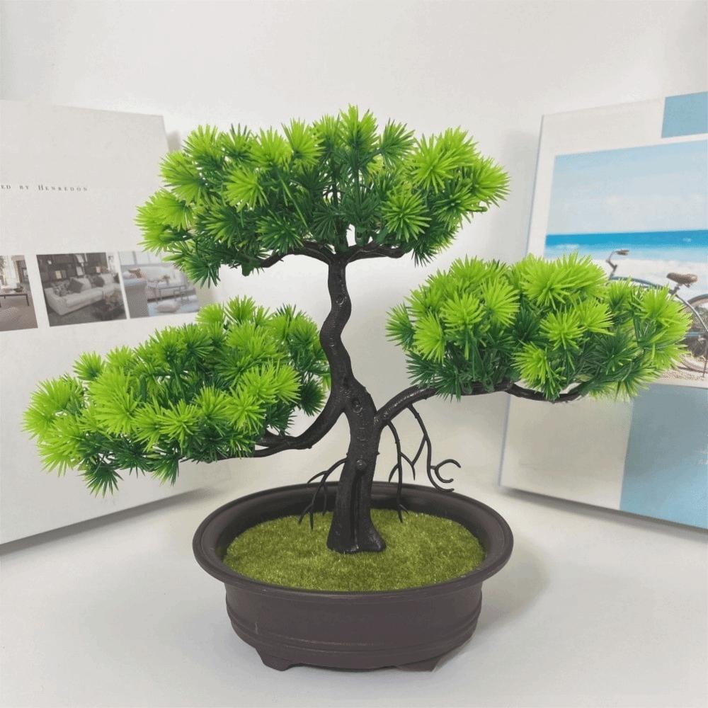 New Green Artificial Bonsai Tree Simulated Greeting Pine Artificial Faux Plants Black Fake Potted Plant Living Room Ornaments