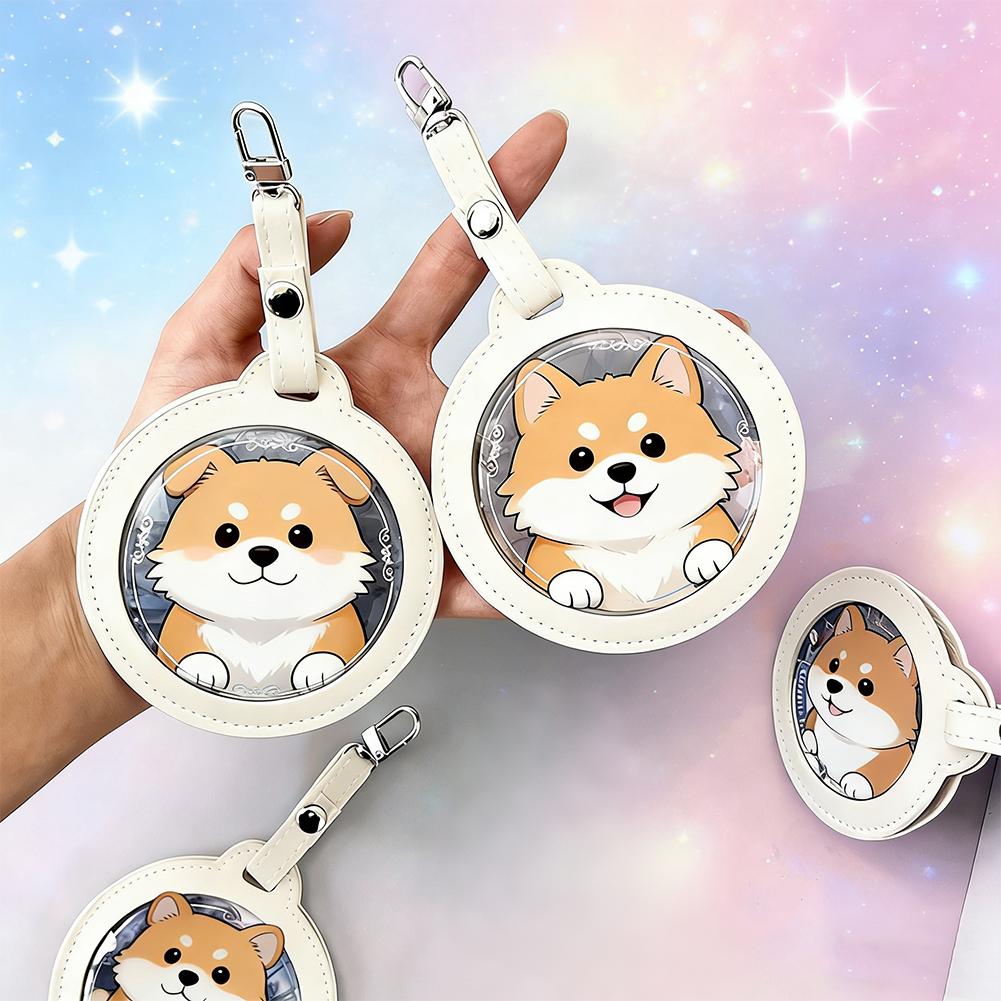 PU Leather Badge Holder Case Round Transparent Window Badge Protector Bag Hanging Decoration PVC Waterproof Badge Display Bag
