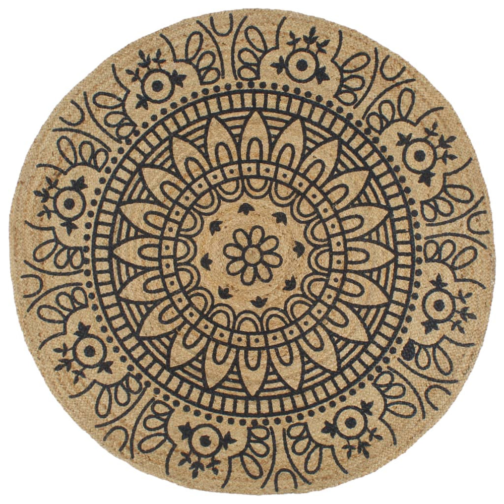 Tapis fait à la main Jute avec imprimé bleu foncé 90 cm