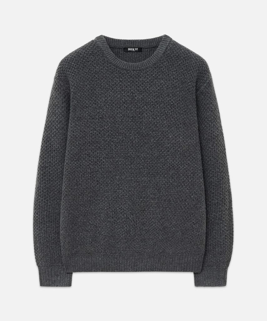 DRAW FIT Waffle Texture Round Pullover Knit [Charcoal]