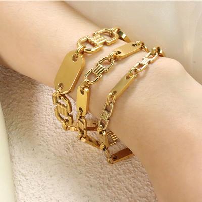 New Design Simple Temperament Charm Bracelet, Gold-Plated Stainless Steel Oval Coffee Bean Bracelet