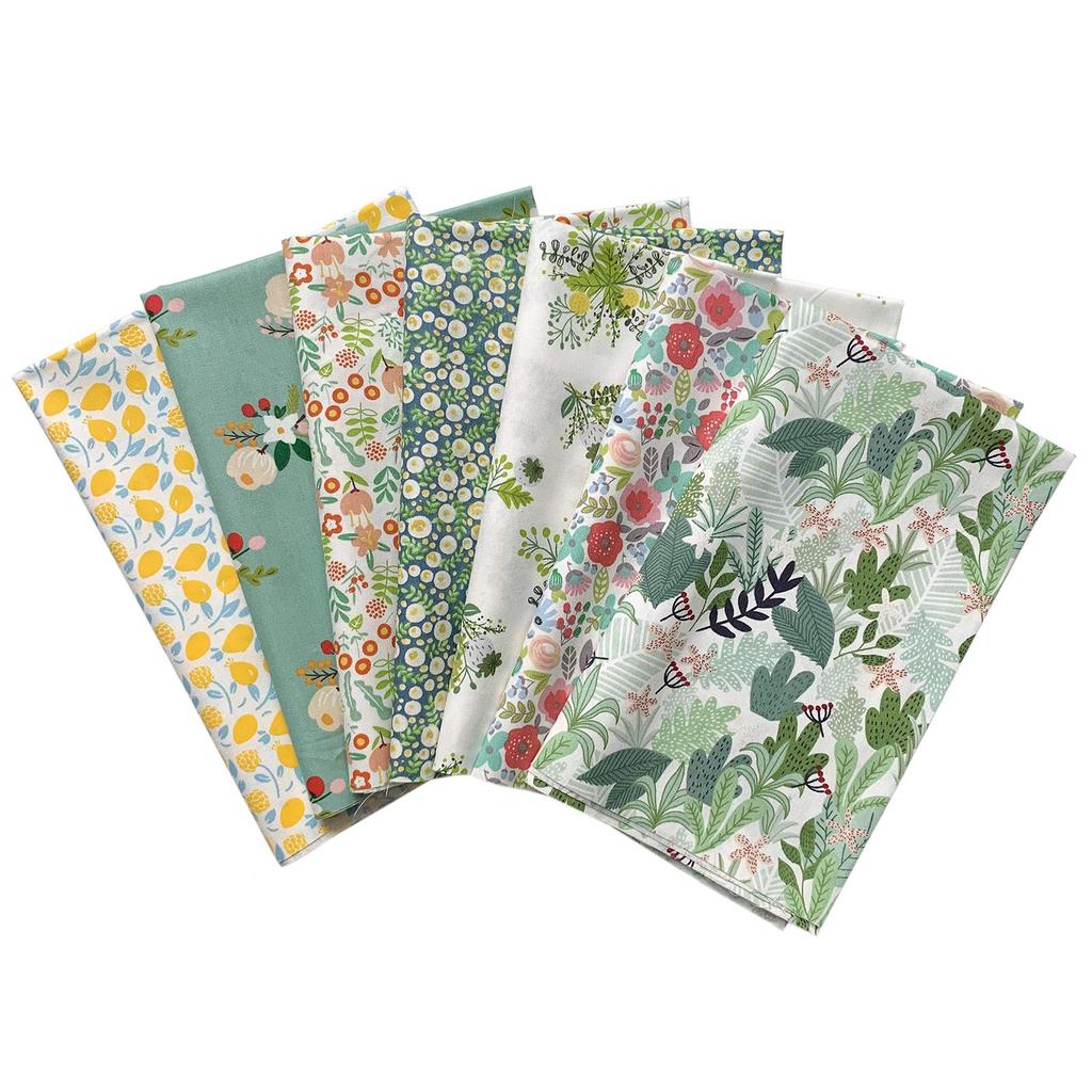 Set of Cute Cotton Fabric for Stuffed and 46x56cm Flower and Cactus 7-Piece Nordic-Style Cutouts, Pouches, Animals, Patchwork, (Small Designs)