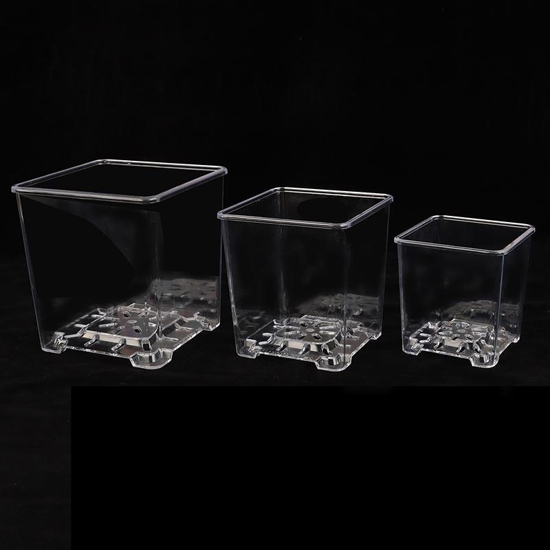 Square Transparent Acrylic Flower Pots Breathable Bonsai Plant Pot Desktop Decoration For Garden Yard Living Room Balcony