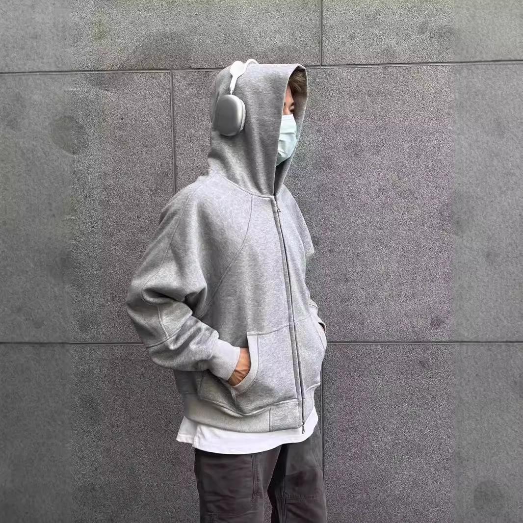 

Autumn/Winter Heavyweight Boxy Fit Hooded Sweatshirt - 400g Solid Color Loose Outerwear Large чорний