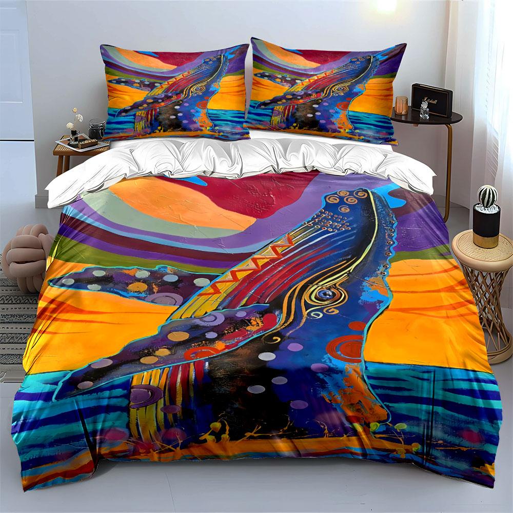 Abstract multicolor whale design. Bedding sets Duvet cover sets Duvet covers Pillowcases(1 * Duvet Cover 2 * Pillowcases without duvet insert)