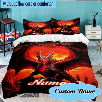 Custom Name 3PCS Fiery Dragon's Majesty Bedding Set Including 1pc Duvet Cover And 2pcs Pillowcases for Bedroom, Dormitory Gift Home Decor